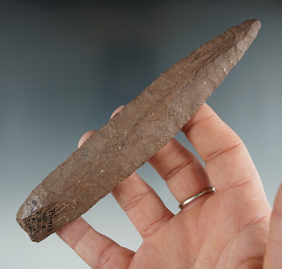 Large 5 5/8" Agate Basin with nicely ground lower edges found in upper Michigan near Houghton.