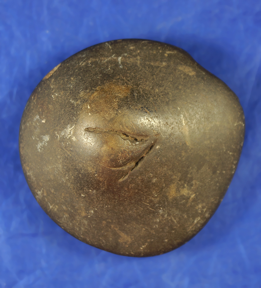 Uniquely styled 2 5/8" Flattened Slate Cone, found in Ohio.