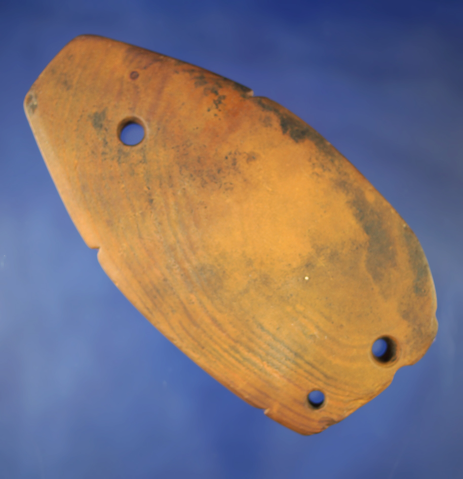 4 3/8" Salvaged Expanded Center Gorget found in Hardin Co., Tennessee. Dickey COA.