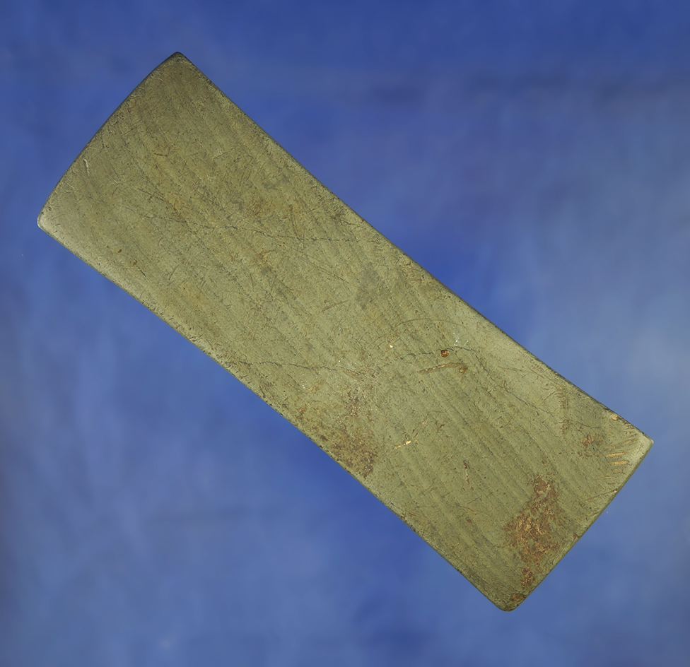 4 5/16" undrilled green banded slate Adena Tablet found in Hardin Co.,  Ohio. Ex. Dave Root.