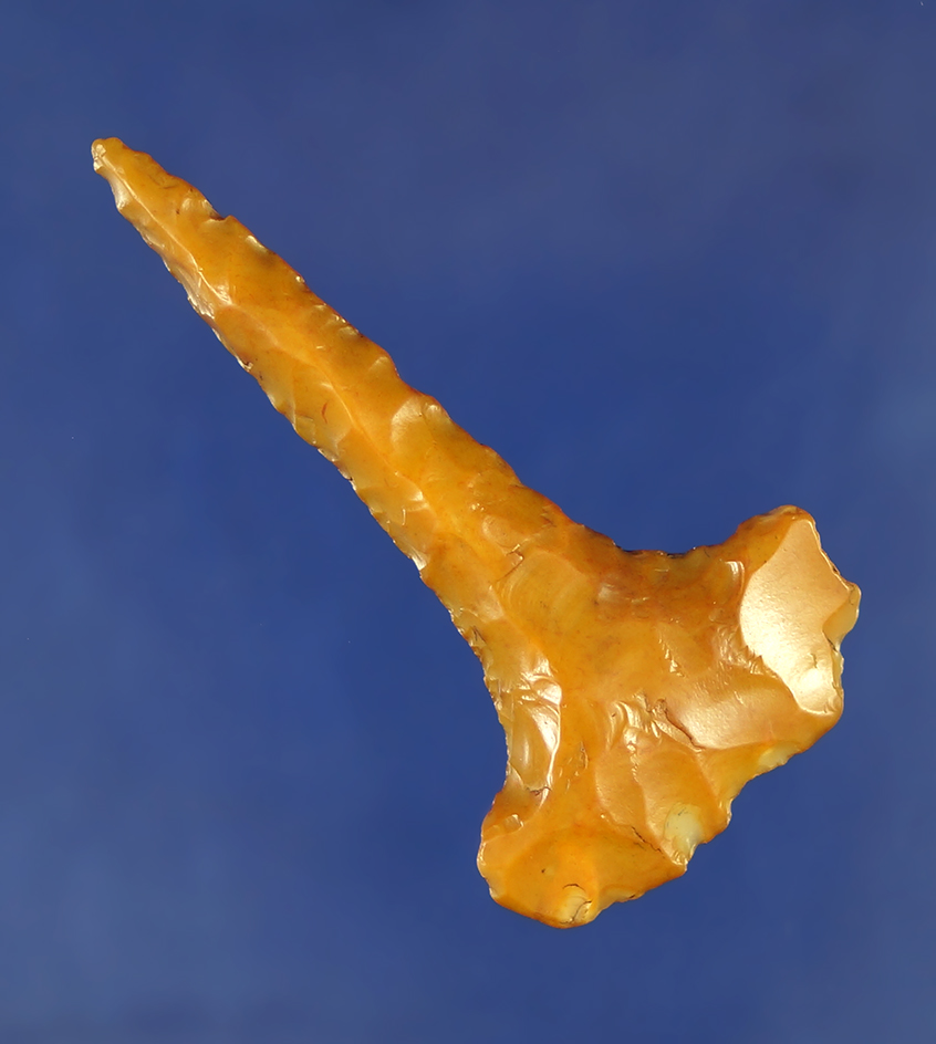 2 7/16" Flint Ridge Flint Thebes style Drill  that is heavily River polished found in Hardin Co.,  O