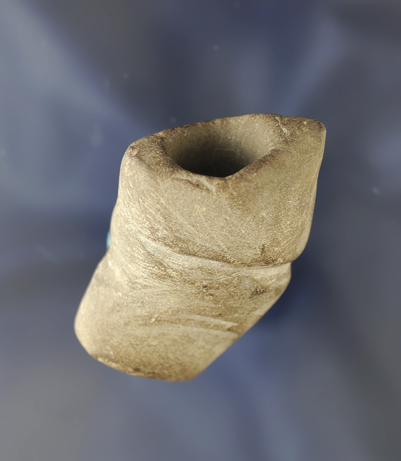 2 1/4" Ft. Ancient Culture Sandstone Pipe with an incised suspension groove.Feurts Village Site