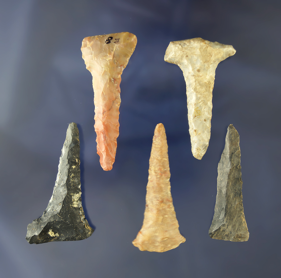 Set of five Expanded Base Drills found in Ohio. Largest is 2 1/4". Ex. Les Gerkin collection.