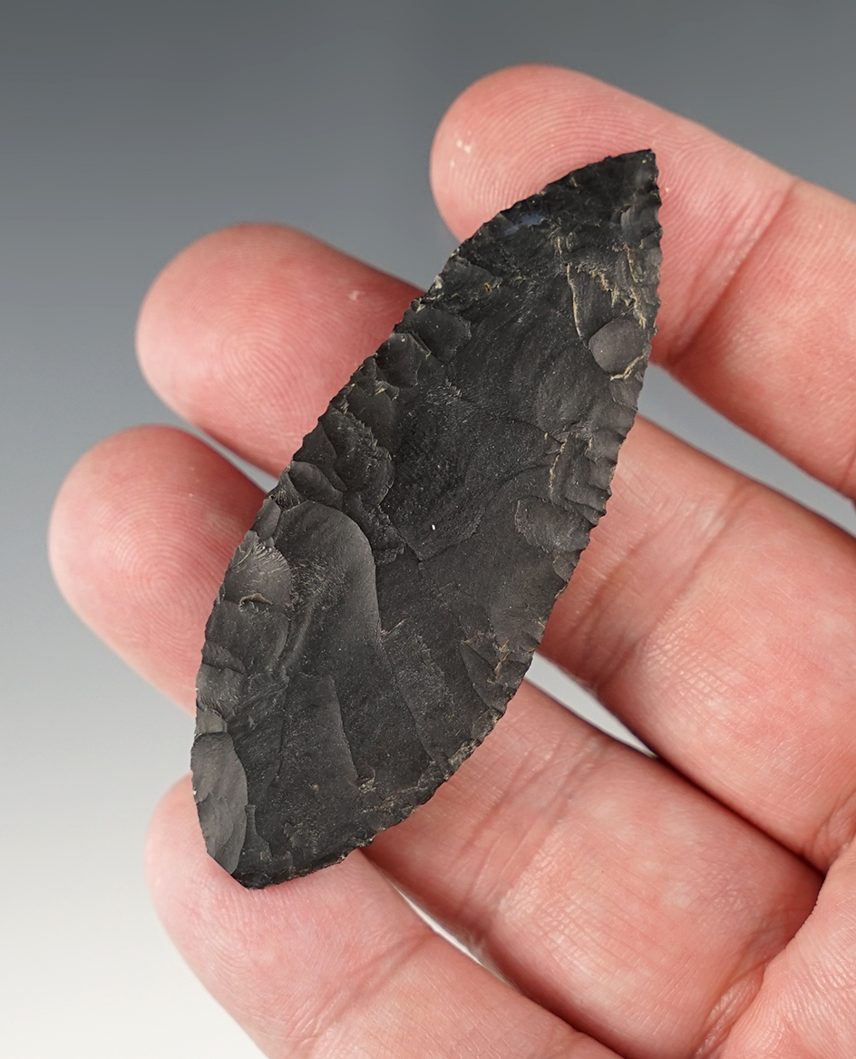 2 5/8" well flaked Cascade found near the Dalles in the 1950's-60's. Ex. Dr. Powers collection.