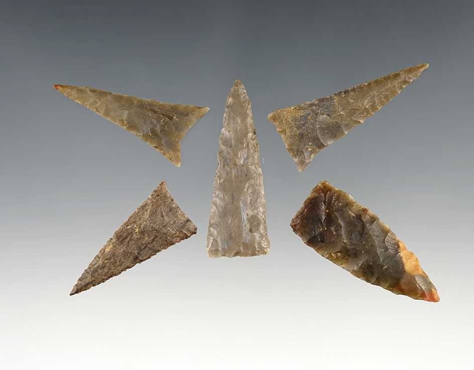 Set of 5 Triangle points found in Tennessee/Kentucky. The largest is 1 5/8".