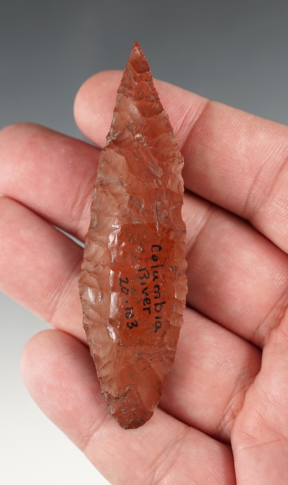 Nice 3 1/4" Knife found close to the Columbia River. Made from red Jasper.