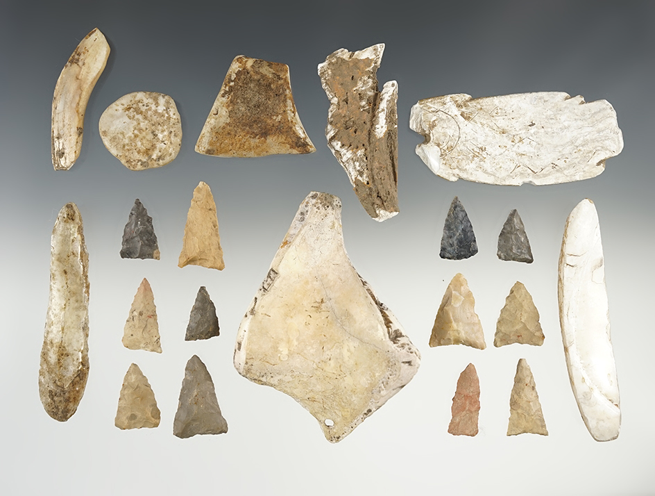 Group of assorted artifacts - Fox Field Site. Pictured in the book "Return to Fox Field".