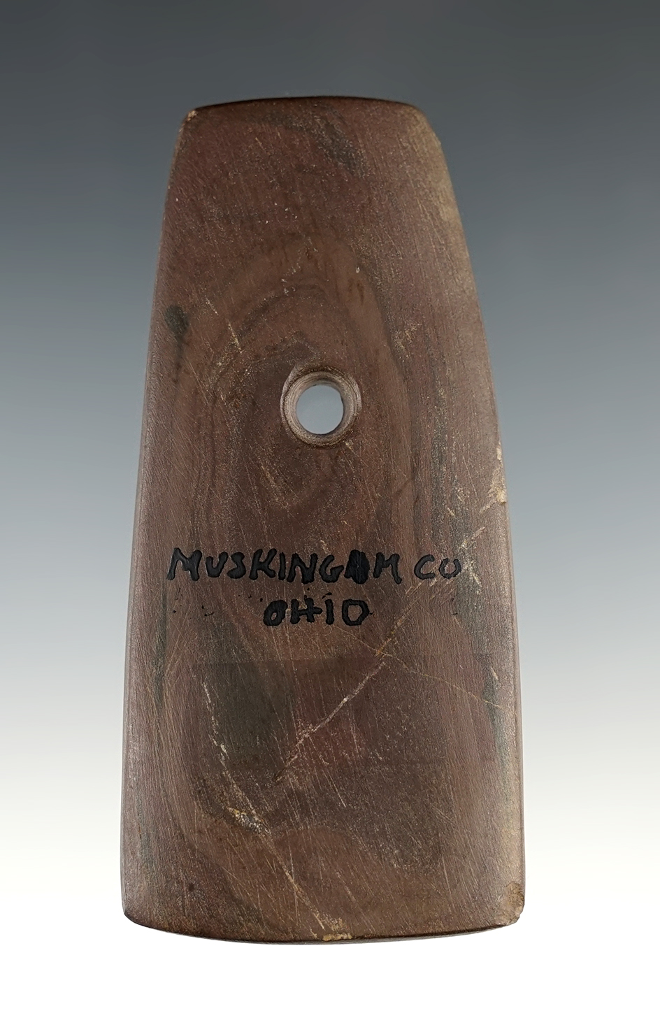 3 3/4" Trapezoidal Pendant. Found in Muskingum Co., Ohio. Ex. John Baker, James Osmon.
