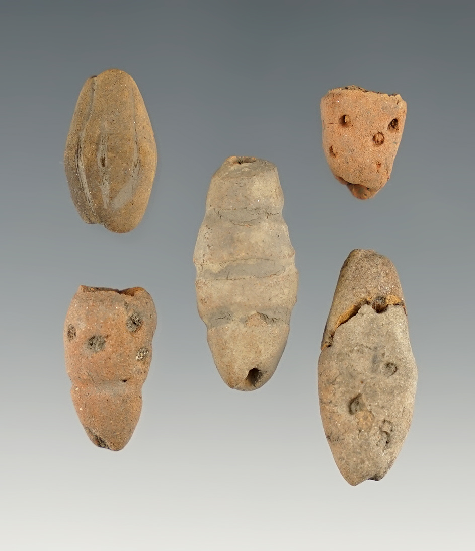 Set of 5 exceptionally rare Shoto Clay Beads - Herzog Site - Washington in the 1950's.