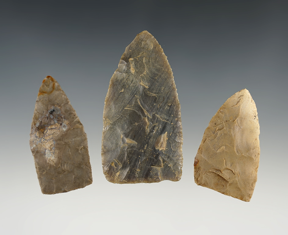 Set of 3 nice Triangle Knives found in Tennessee/Kentucky. The largest is 2 3/4".