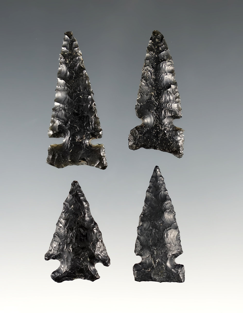 Set of 4 well made Obsidian points found in New Mexico. The largest is 1 13/16".