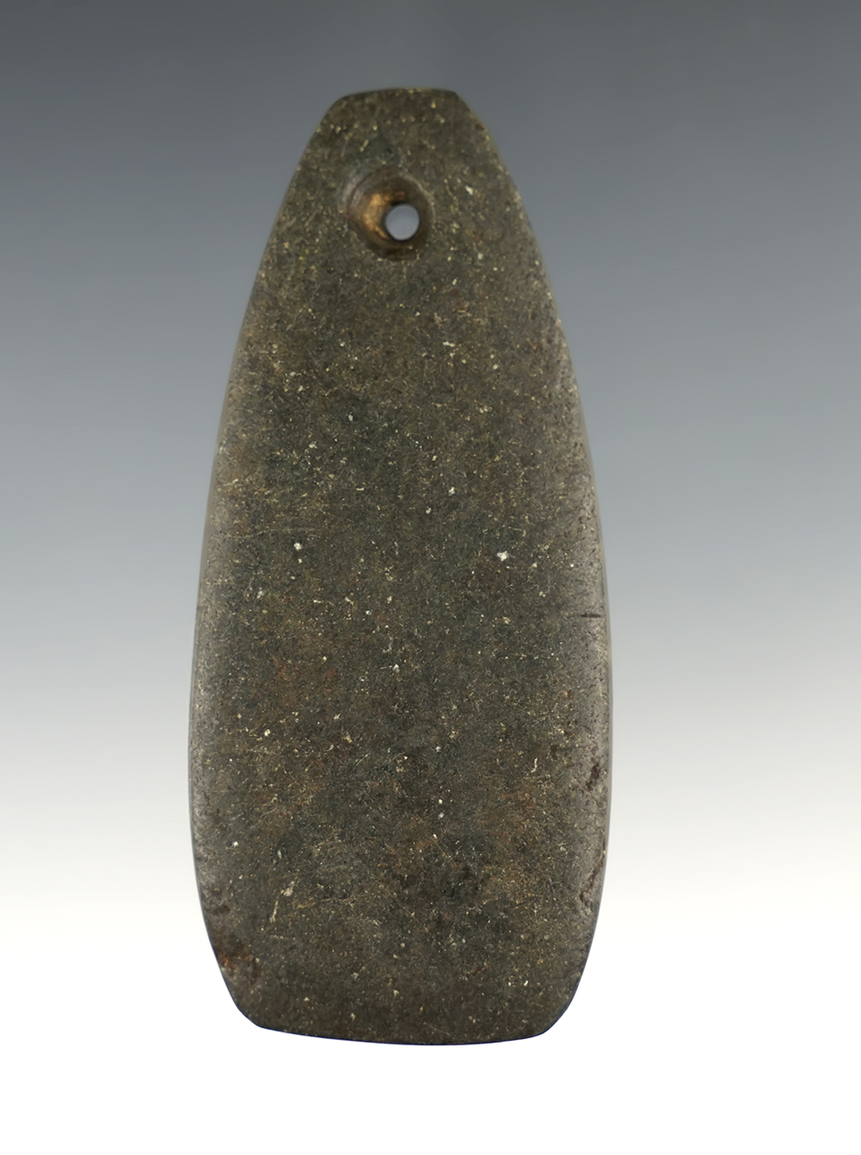 3 5/16" Hopewell Trapezoidal Pendant found in Wayne Co., Ohio. Ex. Dave Root, Jim Fahrni.