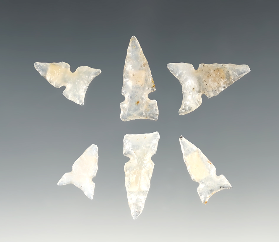 Set of 6 nicely made points found in New Mexico in 1957. The largest is 1".