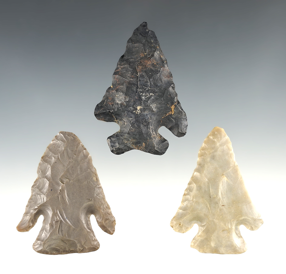 Set of 3 nice Archaic points found in Kentucky. The largest is 2 1/4".