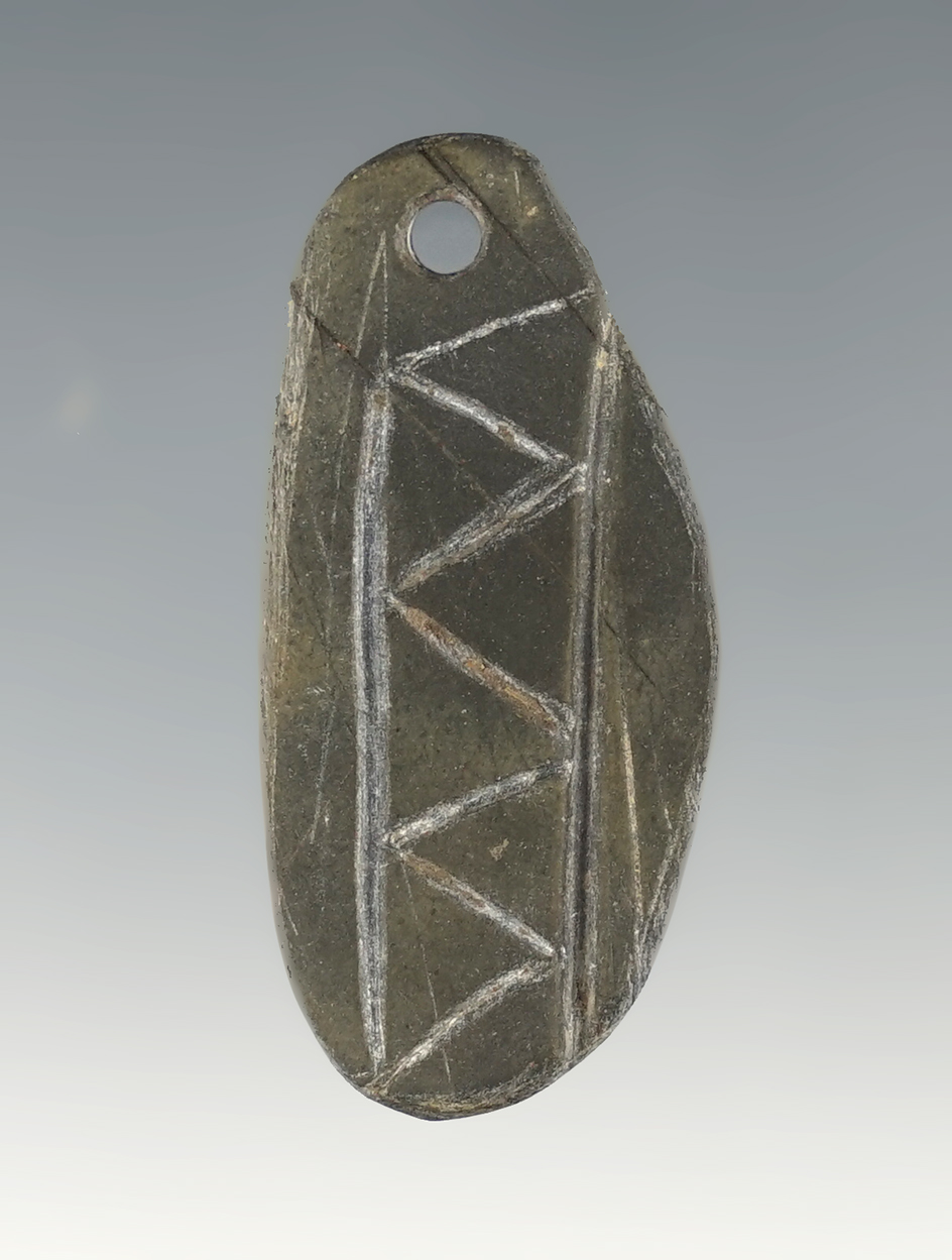 Rare, 1 1/2" drilled and engraved Bead found around Umatilla, Oregon.