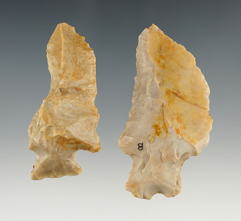 Pair of Flint Ridge Hafted Shaft Scrapers found in Ohio. The largest is 2 9/16".