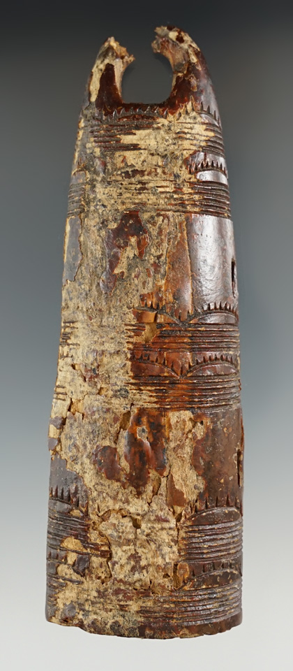 Heavy engraving on this ancient 5 3/16" Inuit ivory pendant found in Alaska.