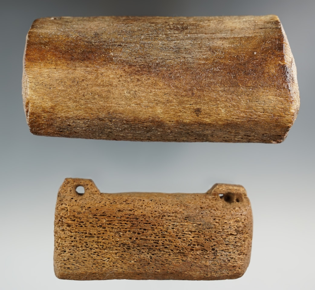 Pair of Inuit whalebone fishing weights found in Alaska, largest is 4 9/16".