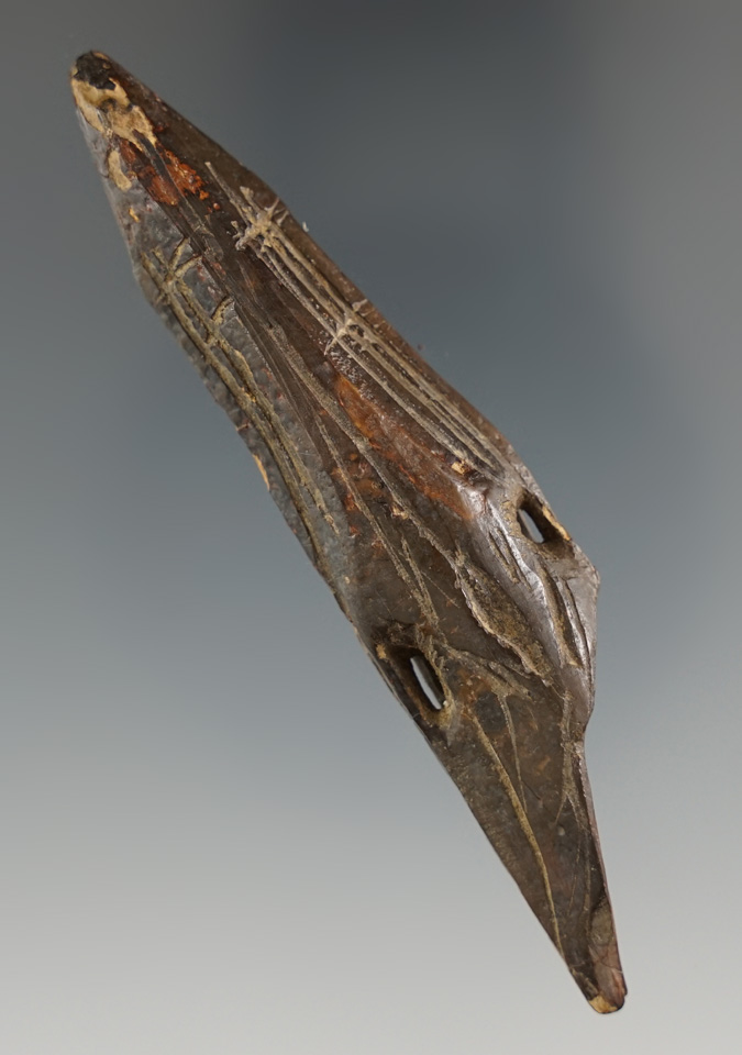 Nicely engraved Inuit ivory unslotted harpoon toggle, found in Alaska.