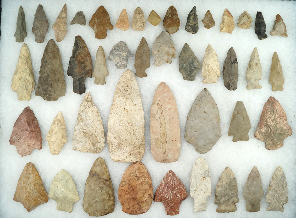 Group of approximately 44 assorted points, Knives and Blades found in various locations, largest is