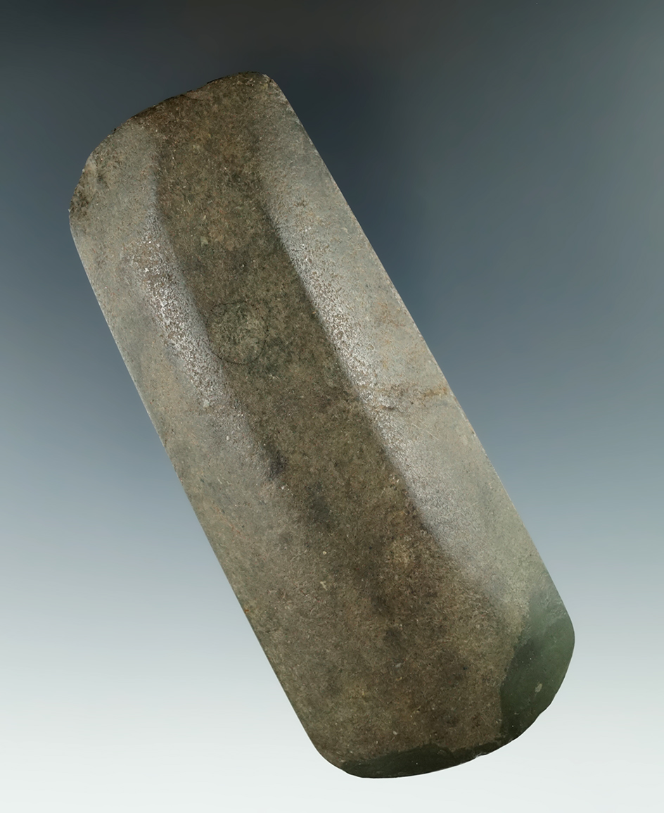 Highly polished 4 1/2" Faceted Lamoka Celt - restoration to bit - Monroe Co., New York. Ex. Lang.