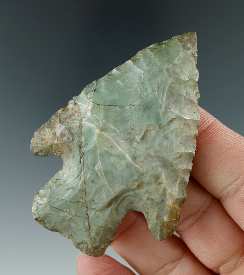 2 3/4" Stemmed Knife found in New York. Restoration to end of tip, one ear and one corner.