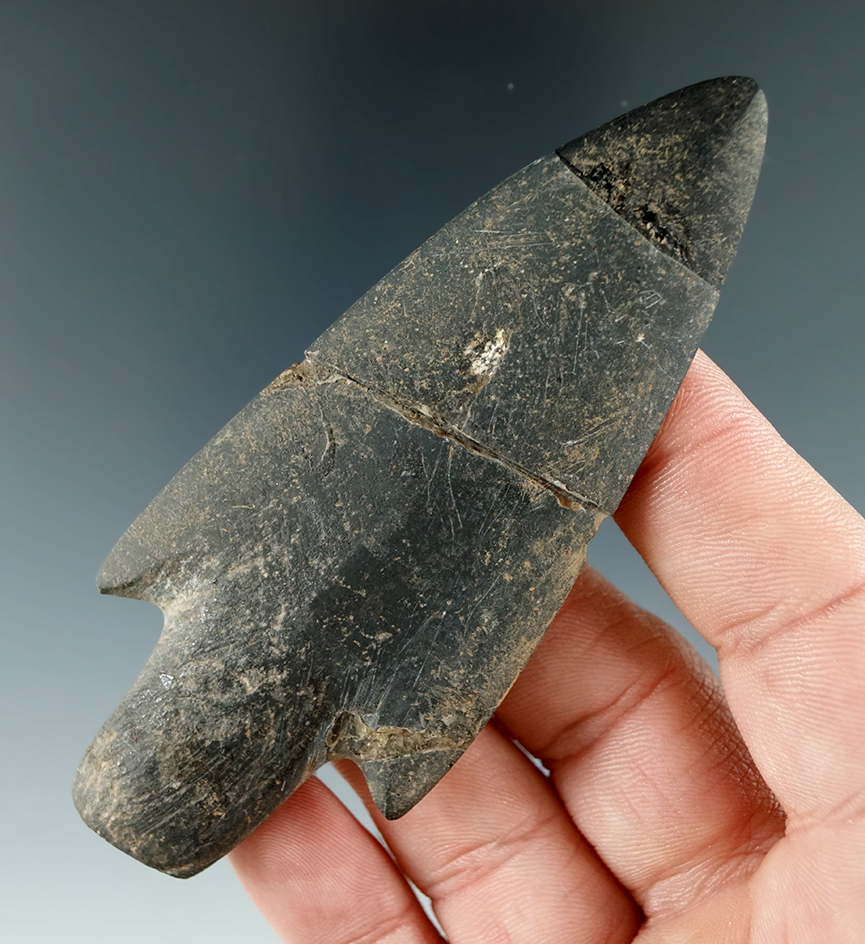 3 9/16" Slate Spear - Jefferson Co., New York - broken in several pieces that have been reattached.