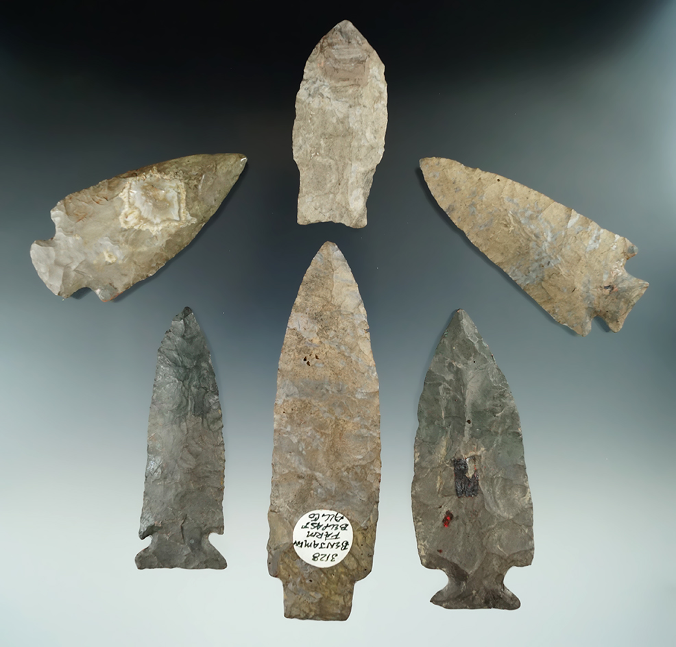 Set of six restored Knives and Lances found in New York, largest is 4 11/16".