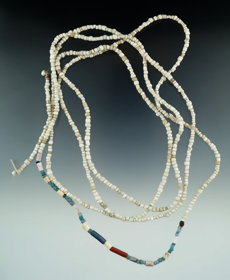 68" Long strand of white and blue seed Beads with some shell recovered in New York.