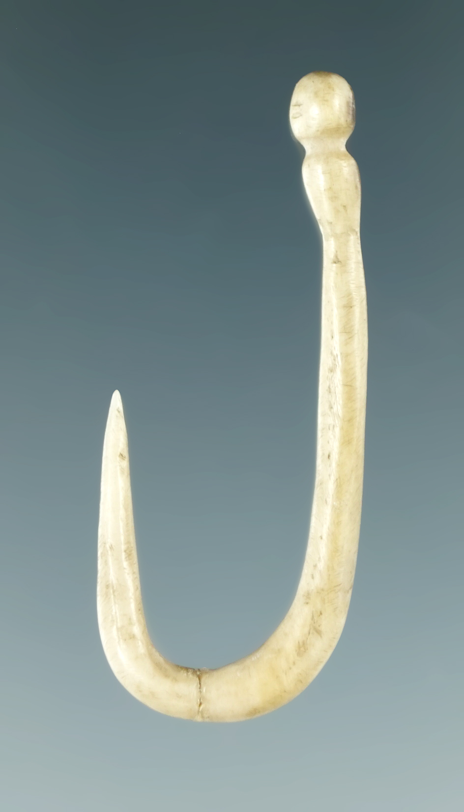 Large 2" Rare style Knob Top Bone Fishhook found near Blennerhassett Island, Ohio River.