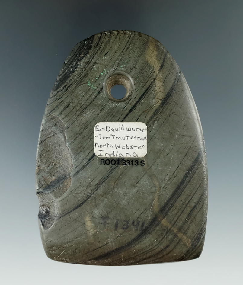 3 7/16" Adena Trapezoidal Pendant - Koschsko Co., Indiana. Pictured in Ohio Archaeologist.