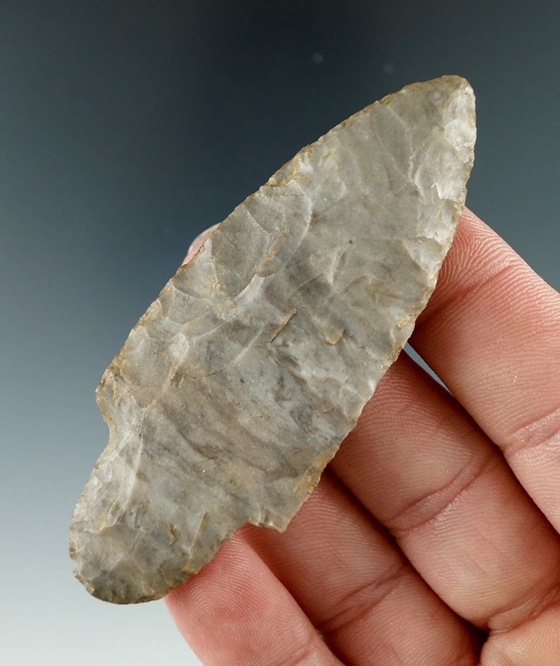 Well styled 3" Adena found near Belfast, Allegheny Co., New York in 1976. Ex. Howdy Lang.