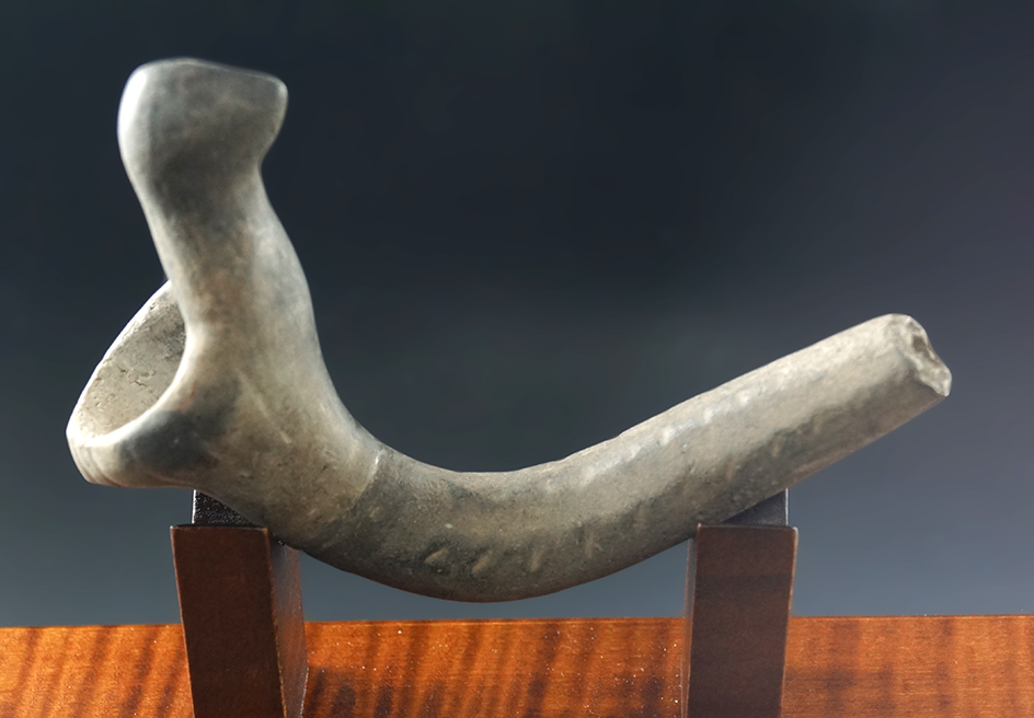 4 3/4" Long Bird Effigy Iroquois Clay Pipe found near Hamburg,. Co., New York. Partial restoration.