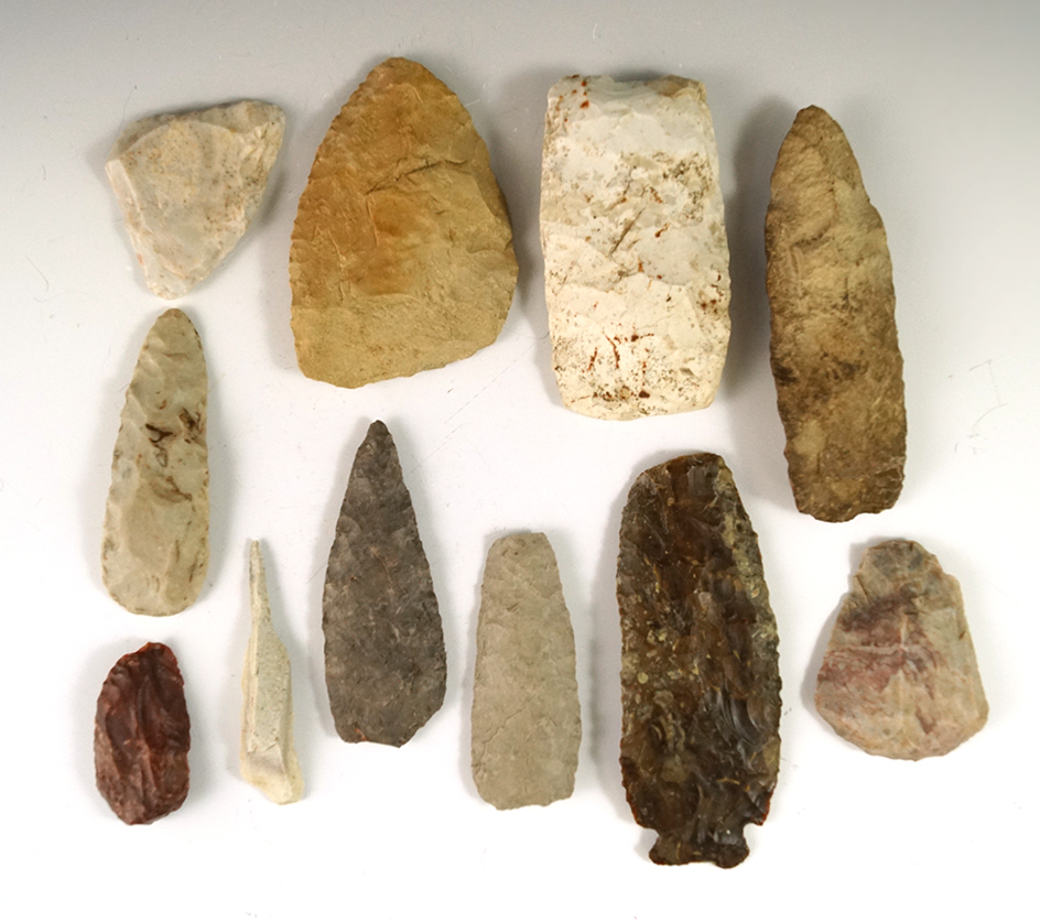 Flint Knives, Blades and Scrapers found in the Missouri area, largest is 4 1/4".