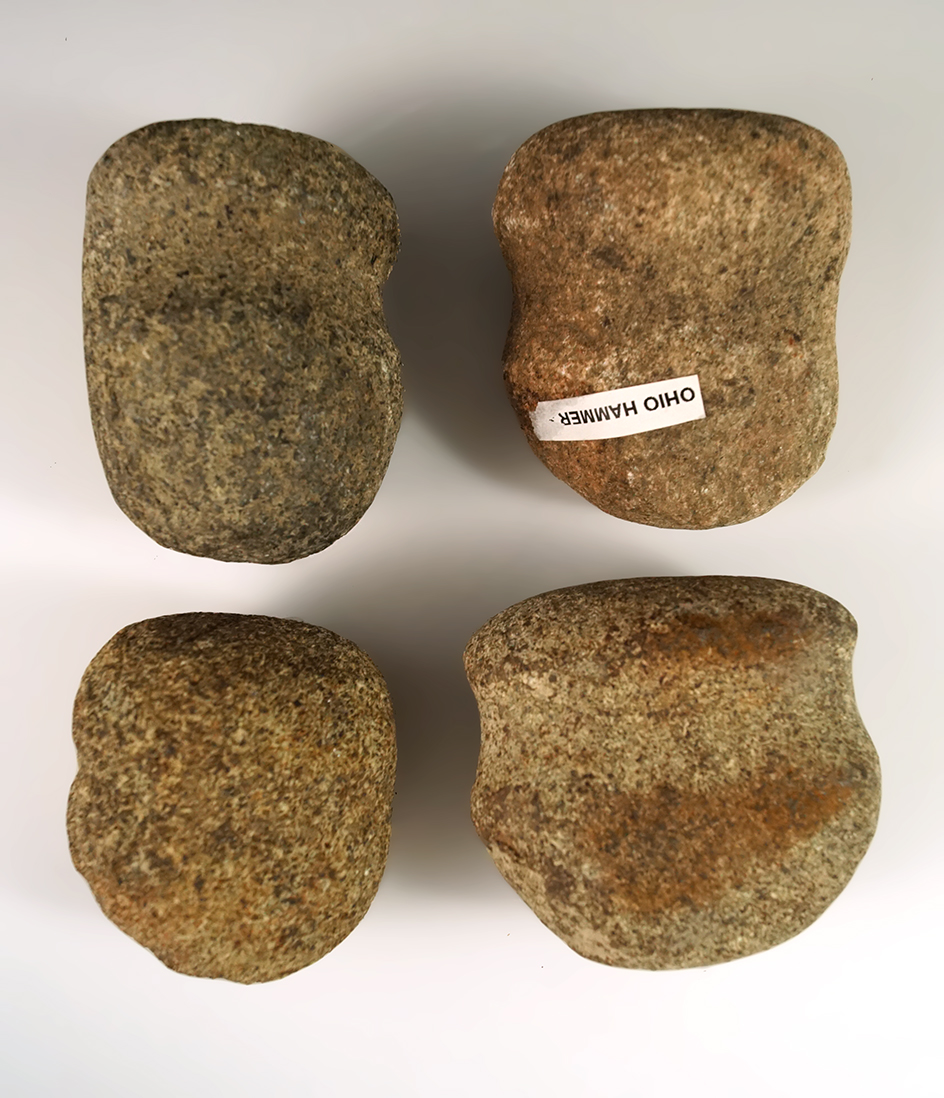 Set of four Grooved Hammerstones found in Ohio, largest is 2 5/8" long.