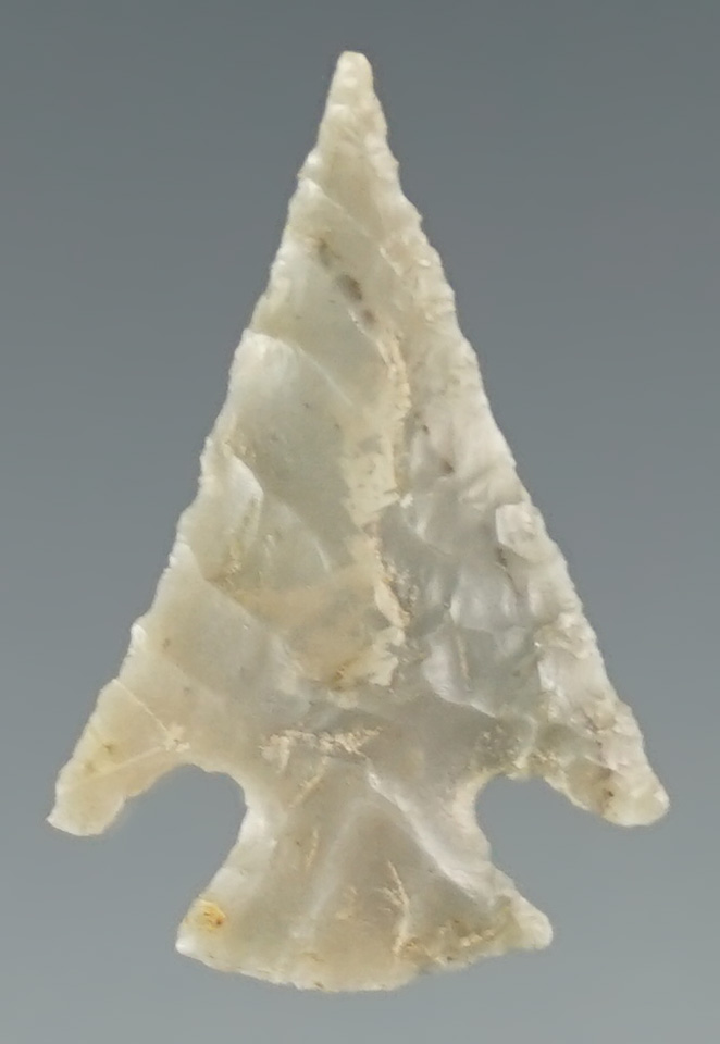 Excellent flaking on this 15/16" Rattlesnake Cornernotch - Humboldt County California.