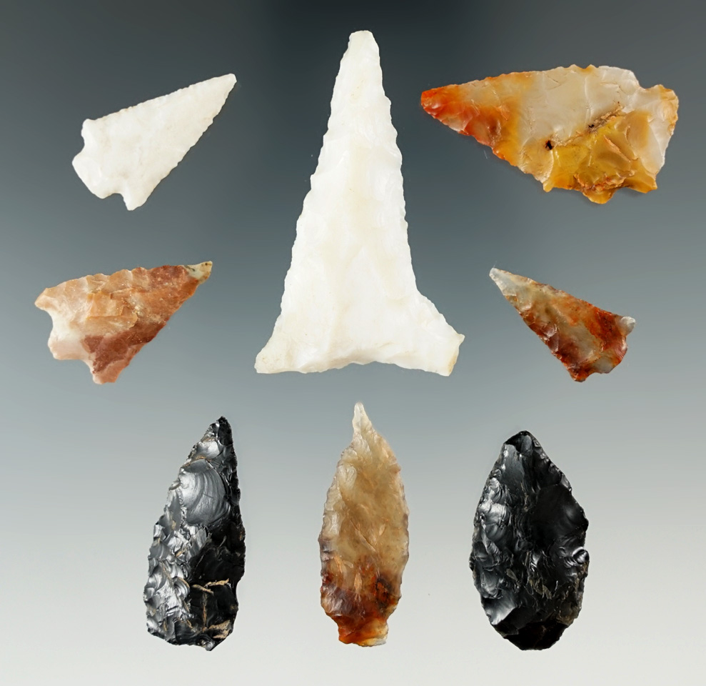 Group of Eight assorted flaked artifacts found in southern Utah, largest is 1 7/8".