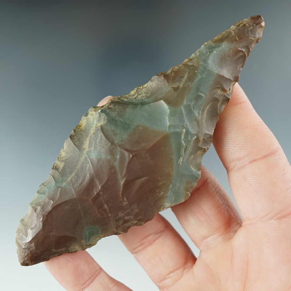 4 3/8" archaic Bi-Pointed knife made from beautiful Franciscan chert - California. COA.