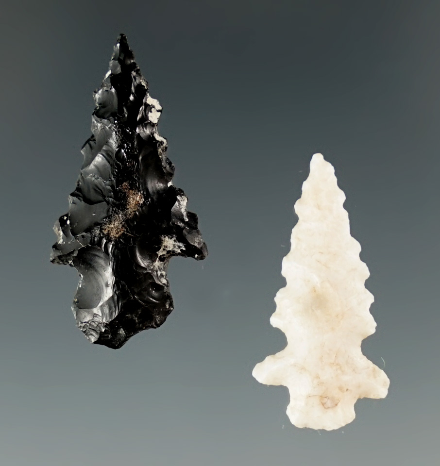 2 nicely serrated arrow points, largest is 1 1/16" from the Southwest - 4 corners area.