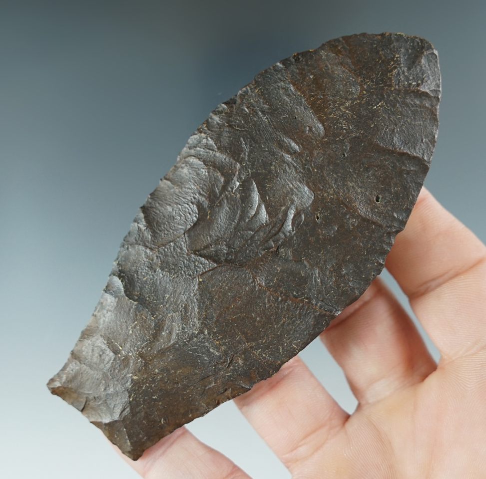 4 1/8" Simpson projectile point with heavy restoration - excellent display item.