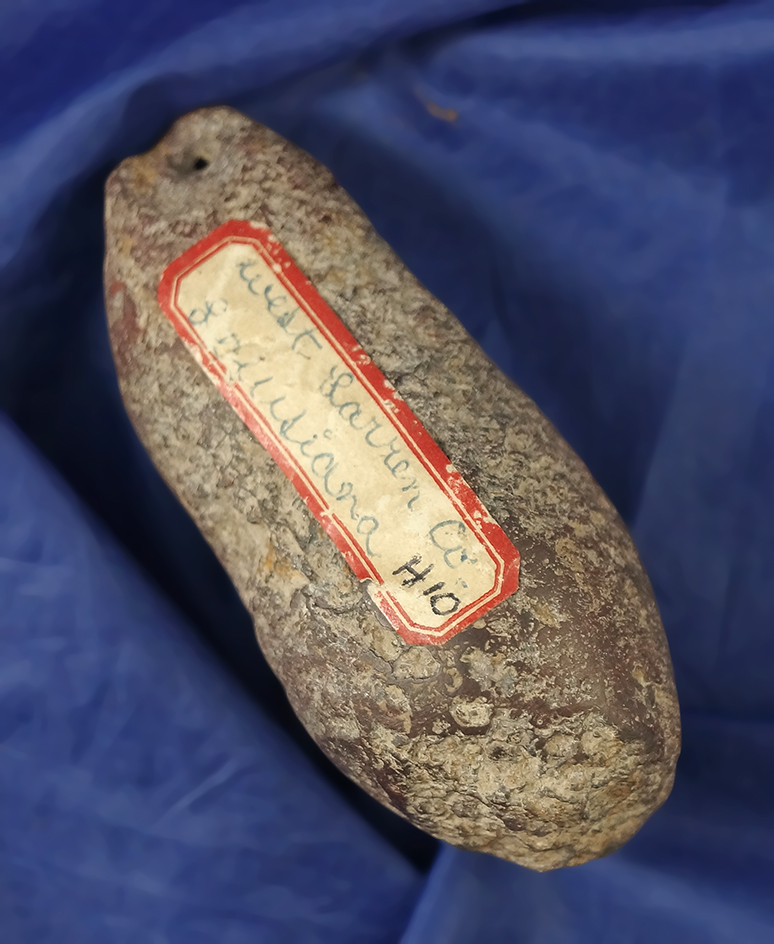 3 1/2" crudely fashioned drilled Hematite Plummet or weight found in Louisiana.