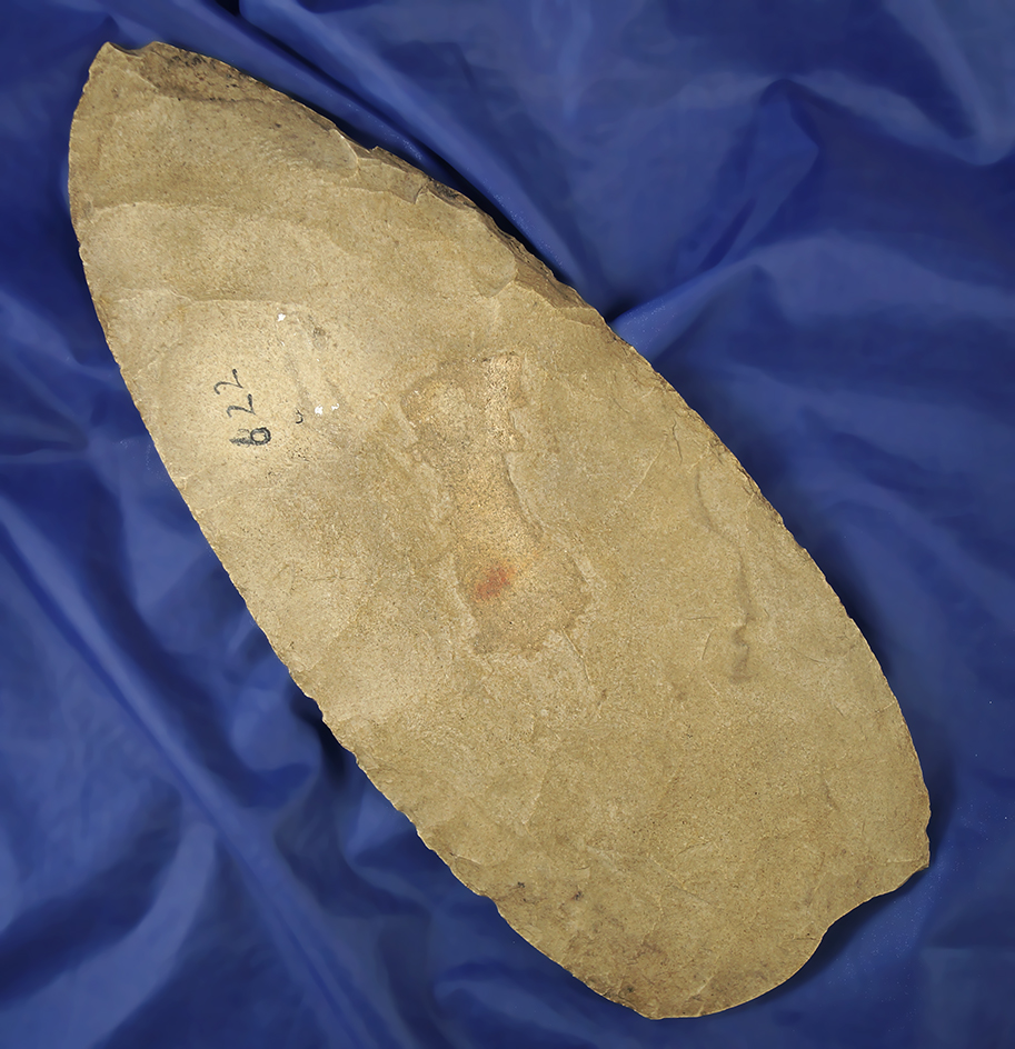 Huge! 12"+ long Millcreek chert Mississippian Hoe from the southern Illinois area.  Dickey COA.