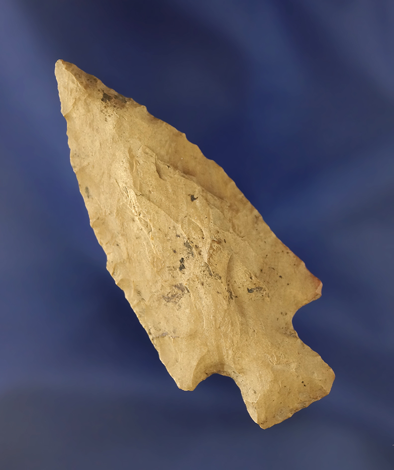 2 11/16" Archaic Stemmed Point is heavily patinated found in Tennessee.