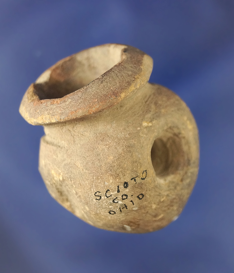 1 11/16" Sandstone Vase Pipe - very nicely styled found in Scioto Co.,  Ohio. Davis G-8 COA.