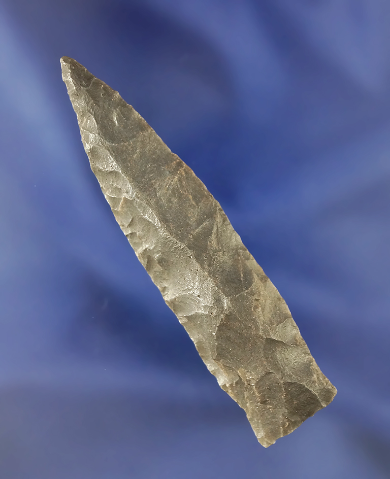 2 7/8" shallow stem projectile point made from Dover Flint found in Tennessee. Ex. Rocky Hall.