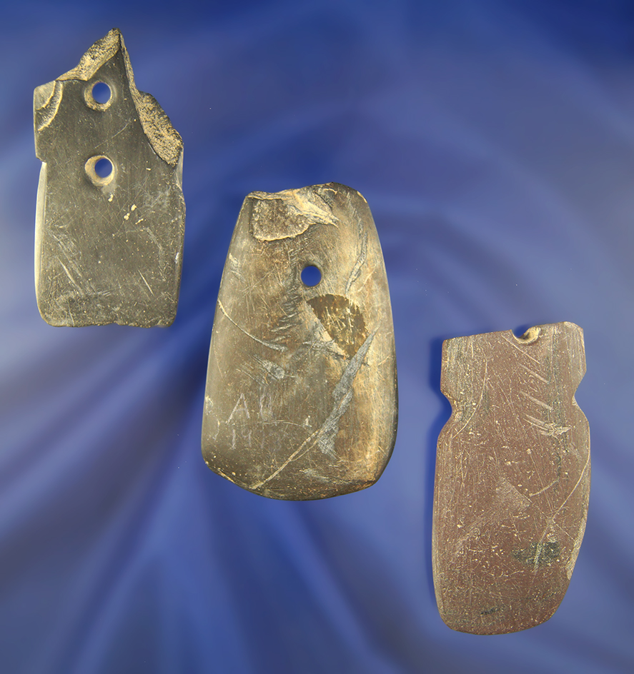 Set of 3 damaged Slate Artifacts found in Darke Co., Ohio. Largest is 2 7/8".