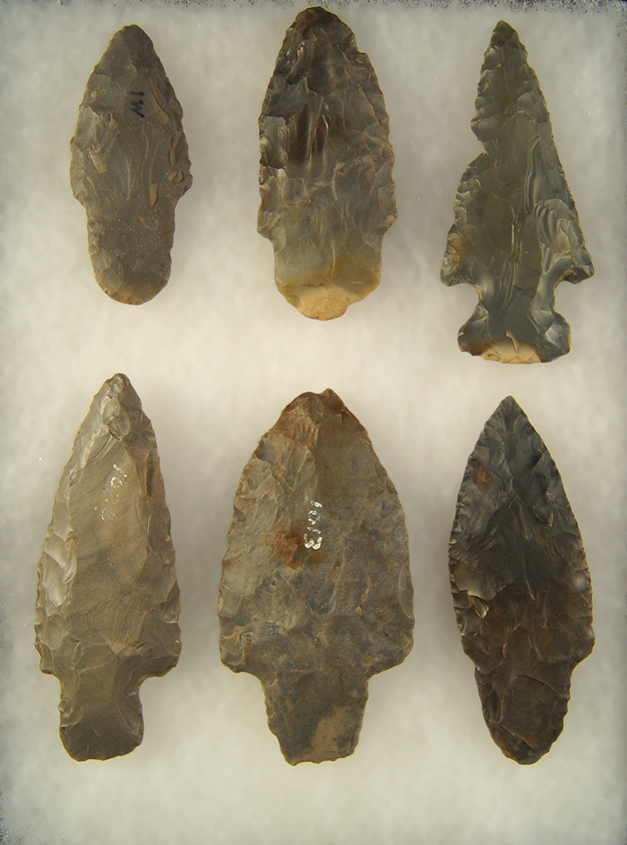 Set of 6 Assorted Arrowheads found in Western Ohio - largest is 3 3/8".