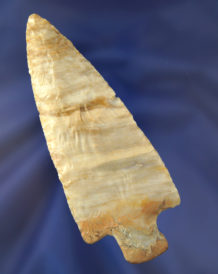 4 1/2" Adena Knife with restoration to the base and one ear. Found in Darke Co., Ohio.