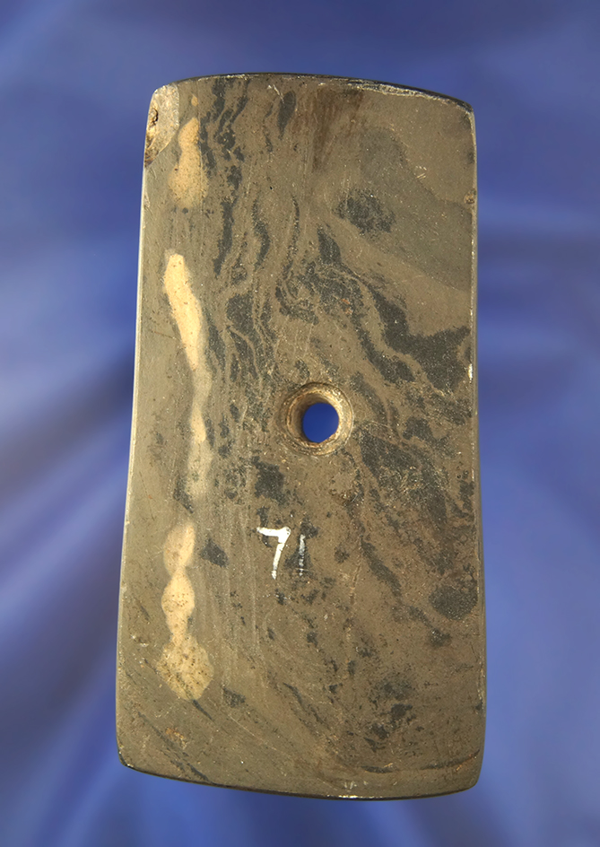 3 7/8" Banded Slate Pendant found in St. Joseph Co., Michigan Ex. Barry Goodwin. Pictured!