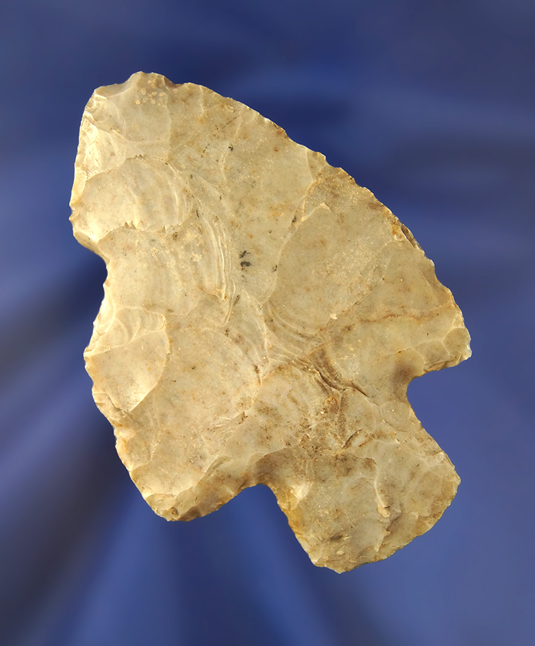 3 3/16" very thin Flint Ridge Flint Adena that is heavily patinated found in Knox Co., Ohio.